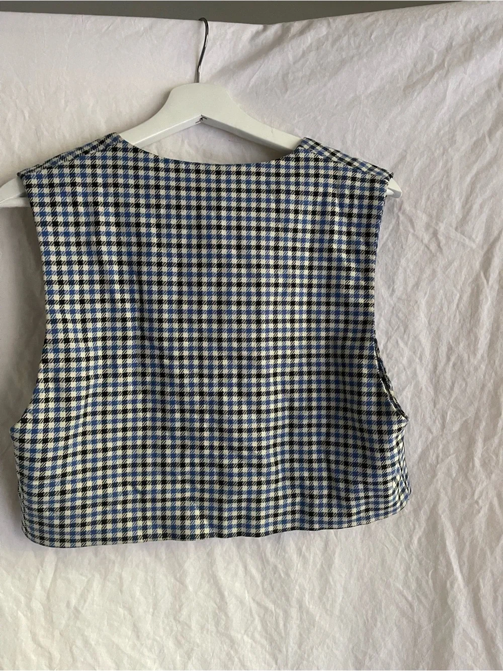 ZARA Gingham Houndstooth Cropped Vest V-Neck Sleeveless Crop Top Size S Preppy - Picture 5 of 15
